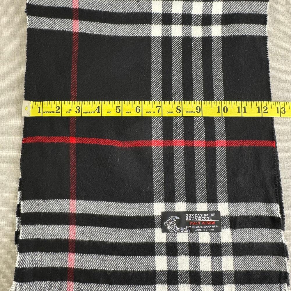 black/white/red plaid viscose/cashmere scarf - Picture 3 of 4